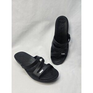 Crocs Patricia Wedge Strappy Slide Slip On Sandals Womens Size 10 Black